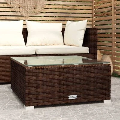 Garden Coffee Table Brown PE rattan, powder-coated steel, glass - Изображение 1 из 4