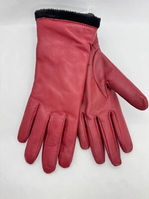 CHARTER CLUB micro fur cuff lined touchscreen women's leather gloves -Red -LARGE - Image 1 of 4