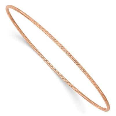 Real 14kt 1.5mm Rose Gold Textured Slip-on Bangle Chain Bracelet; 8 inch - Image 1 of 4