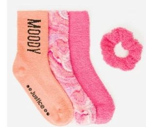 Justice 3pk cozy crew socks w/scrunchie new size shoe size 4-10  - Picture 1 of 2