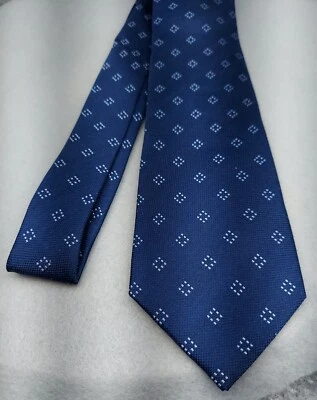 Mens GEOMETRIC Navy Wedding Necktie Groomsmen SILVER DIAMOND Jacquard Silk Tie - Image 1 of 4