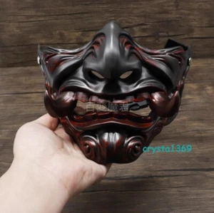 Hannya Half Face Mask Demon Oni Samurai Noh Kabuki Prajna Devil Cosplay Mask NEW - Picture 1 of 10