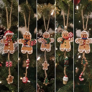 Lot 5 Vtg Gingerbread Man Christmas Ornaments Candy Cane Lollipop Ice Cream Gift - Picture 1 of 7