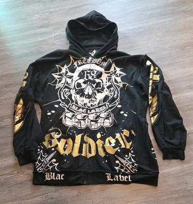  Blac Labe Y2K-Sz 3XL крест золотой фольги толстовка с капюшоном Skater Mallgoth Cyberpunk ретро  - Изображение 1 из 4