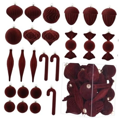 Бархатные украшения для елки — флокированные рождественские коричневые - Изображение 1 из 4