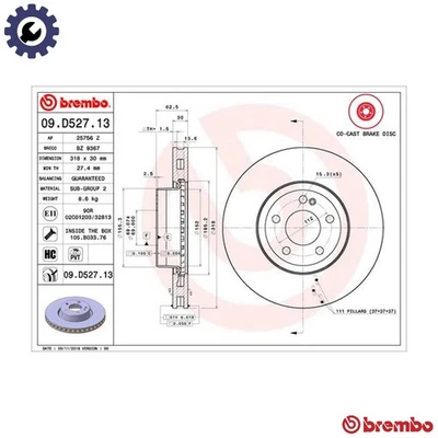 2x BRAKE DISC 09.D527.13 FOR MERCEDES-BENZ C-CLASS/Convertible/T-Model 2.0L 4cyl - Image 1 of 4