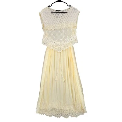 Twinset Crochet Lace Maxi Dress sz M Women Butter Cream Sheer Overlay Boho Fairy - Image 1 of 4