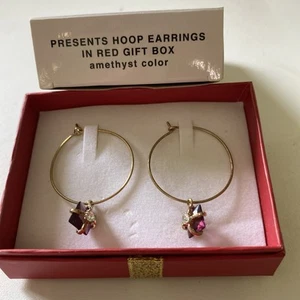 Avon Presents Hoop Earrings in Gift Box Amethyst Color New in Box - (2008) - Picture 1 of 6