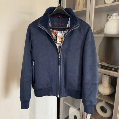 Robert Graham Vegan Faux Suede Navy Blue Quilt Lined Zip Up Bomber Jacket S NEW - Image 1 of 4