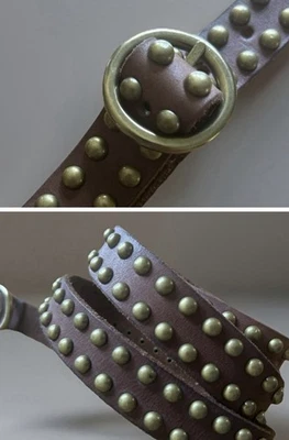 LINEA PELLE Brass Buckle Brown Stud Studded Belt Size Large Quality - Image 1 of 4