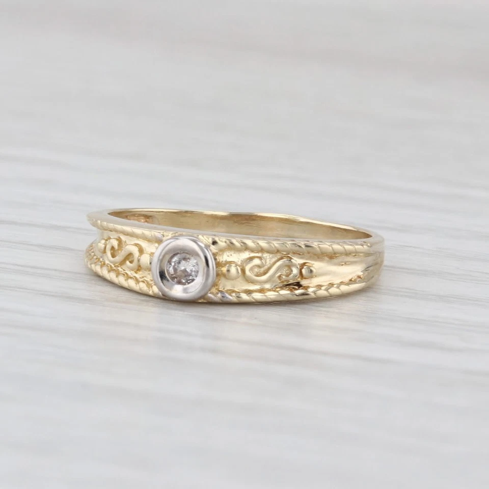 Diamond Solitaire Ring 14k Yellow Gold Size 7.5 Stackable Band - Image 1 of 4