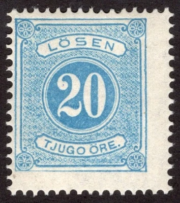 瑞典 1874 年,SC-J6、F MH * 20 矿石,P-14 邮资到期,scv 80.00 美元 *海湾邮票* — 第 1/2 张图片