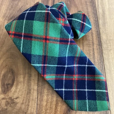 Vintage 60's Brooks Brothers Plaid Green Red Blue Wool Tie Scotland? 55" x 3.25" Foto 1 de 4