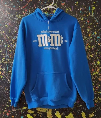 Super Soft Dark Blue Fleece Mars M&M's Hoodie Unisex Adult Medium Pullover - Image 1 of 4