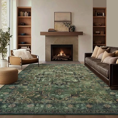 Alfombras tradicionales verde oscuro 8x10 para salón dormitorio, lavables antideslizantes... Foto 1 de 4