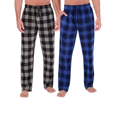 Pijama Hanes masculino microfleece calça de dormir pacote com 2 tamanho pequeno preto e azul xadrez - Imagem 1 de 4