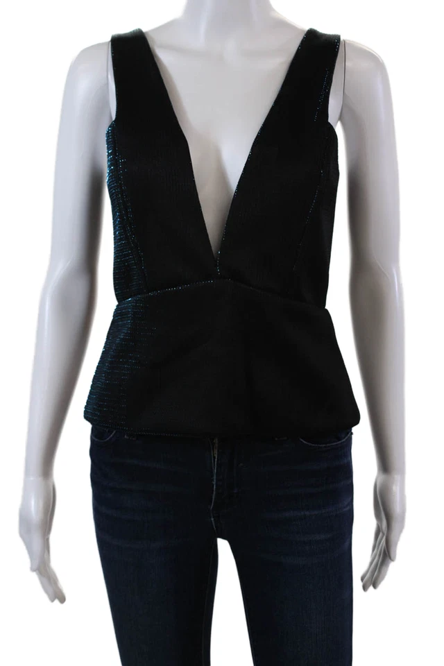 Top negro peplum sin mangas con detalle de cambio metálico cuello en V Mason para mujer talla 4 Foto 1 de 4