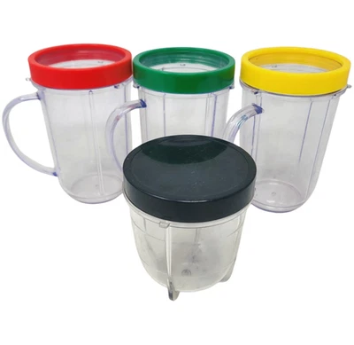 4 Nutri Bullet Blender Mugs Cup W/Lip Rings Lid Handles Replacement Parts - Image 1 of 4