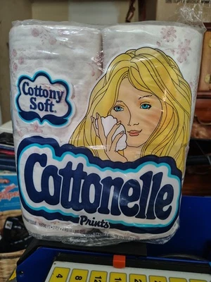 Paquete de papel higiénico vintage 1977 Cottonelle color rosa estampado flores años 70 Foto 1 de 4