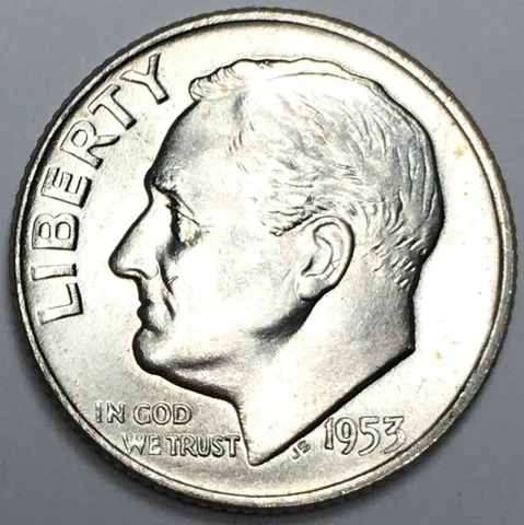 1953-D Roosevelt Dime - 90% Silver - (AU) KM#195 - D53D Cover