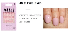 48 uñas artificiales de color rosa medio incluido crean hermosas uñas en casa - Imagen 1 de 3