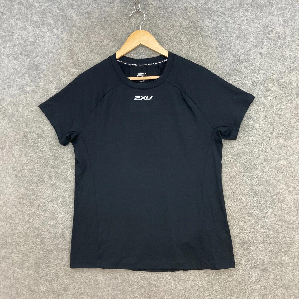 Camisa feminina 2XU extra grande preta manga curta ajustada elástica corrida 7306 - Imagem 1 de 4