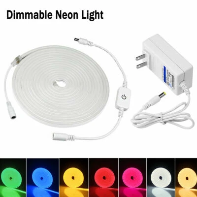 Flexible LED Strip Neon Lights Dimmable Silicone Tube Lamp Waterproof power Plug - Image 1 of 4