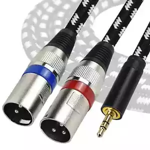 3.5 Mm to Dual XLR Male Y Splitter Cable, 10 Feet Stereo 1/8 Mini TRS Headphone - Picture 1 of 7