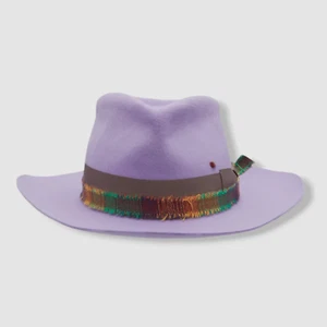 $410 SuperDuper Women's Purple Rabbit Felt Destino Fedora Hat Size 58cm - Picture 1 of 2