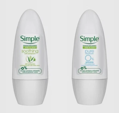 4 Bottles : SIMPLE Anti-Perspirant / Pure 0% Aluminium Salts Deodorant 45ml - Image 1 of 4