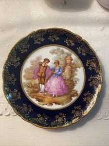 Coppia corteggiamento LIMOGES finitura oro blu cobalto piastra 6 1/4 - Foto 1 di 4