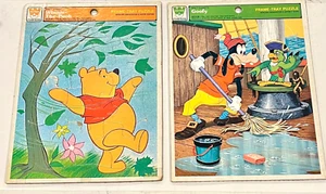 Vintage Winnie the Pooh and Goofy as Pirate 1974 Whitman Frame Tray 2 Puzzle Lot - Picture 1 of 5