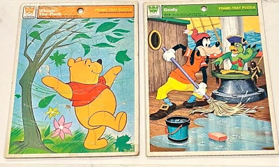 Vintage Winnie the Pooh and Goofy as Pirate 1974 Whitman Frame Tray 2 Puzzle Lot - Image 1 of 4