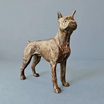 Vintage Bronze Boxer Dog Figurine, Mid Century Patinated Metal Dog Statue - Image 1 of 4