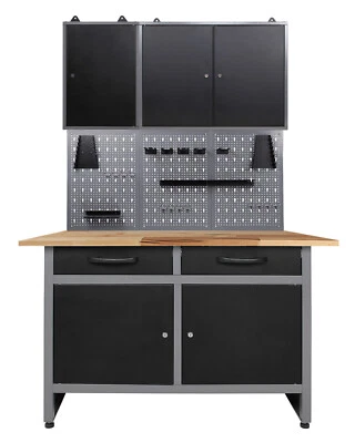Ondis24 Werkstatt Set 120 cm Werkbank Werkzeugschrank Lochwand Haken schwarz NEU
