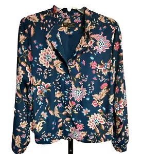 DG2 Navy Floral Bomber Long Sleeve Zip Front Jacket ~ Size Large - Picture 1 of 9