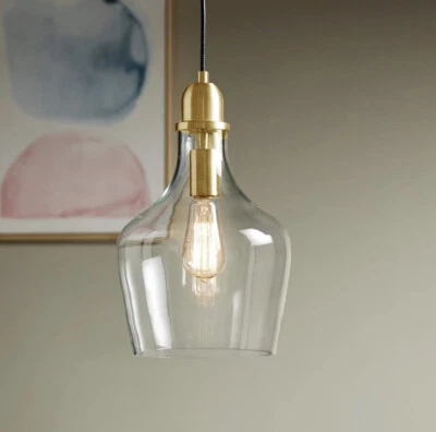 Lámpara de araña Hampton Hill colgante castaño rojizo con forma de campana de pantalla de vidrio dorada X 2 Foto 1 de 4