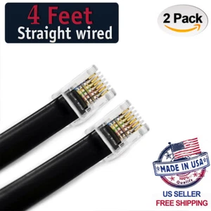 (2-pak) 4 stopy czarny RJ12 6P6C wytrzymały prosty kabel do transmisji danych 48" - Zdjęcie 1 z 3