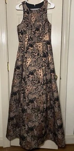 Johnny Was Bronze Metallic Jacquard Floral Print Maxi Floor Length Gown Dress 8 - Picture 1 of 10