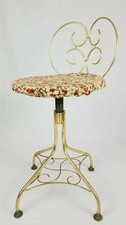 Vintage Vanity Stool Seat Chair Gold Metal Swivel Mid-Century Hollywood Regency
