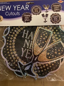Happy New Year Glitter Paper Cutouts 6 Pack 7.5" TO 10" 1920's Decorations - Picture 1 of 6
