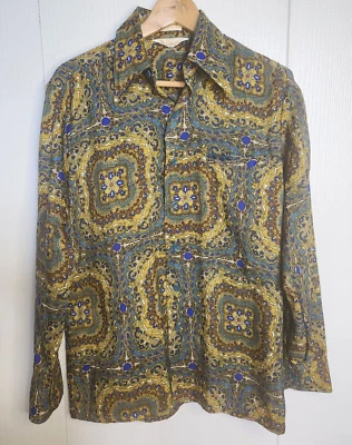 Camisa Capri David Langman Vintage Paisley Poliéster Manga Larga Abotonada Foto 1 de 4