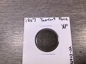 1867-Two-Cent Piece U.S. Copper Coin w/ Full Logo in XF Condition-102423-22 - Picture 1 of 4