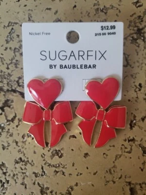 SUGARFIX by BaubleBar Hearts & Bows Nickel Free Drop Earrings Gold & Red Color - Image 1 of 4