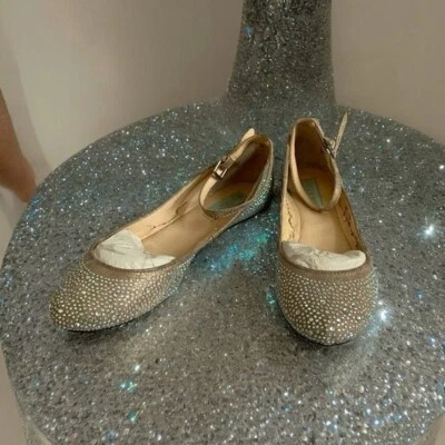 Zapatos planos de ballet Betsey Johnson Joy dorados con estrás para mujer talla 7B” Foto 1 de 4
