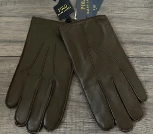 POLO RALPH LAUREN BROWN LEATHER TOUCH SCREEN GLOVES SIZE M BNWT - Imagen 1 de 6