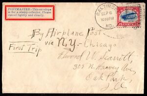 1918 US #C3 - 24c Airmail Flight Cover from Baltimore to Oak Park IL; SCV $75.00