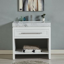 36-inch Bathroom Vanity Combo - White Cabinet + Carrara Marble Integrated Sink