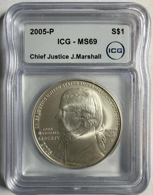 2005-P Chief Justice John Marshall Commemorative Silver Dollar UNC - MS69 - Image 1 of 4