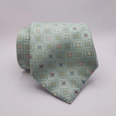 Corbata de seda Bruno Piattelli cuadrada geométrica verde menta clásica Foto 1 de 4